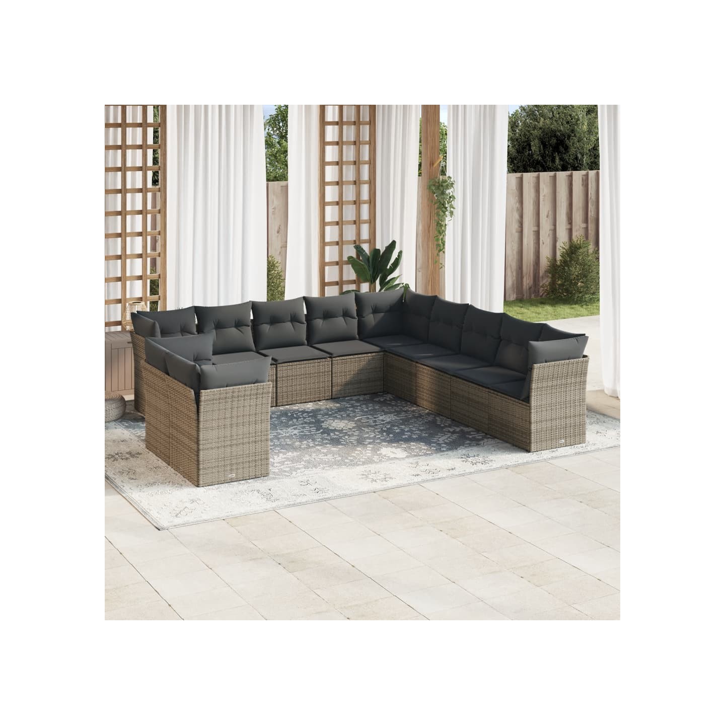 Salon de jardin 11 pcs avec coussins gris résine tressée