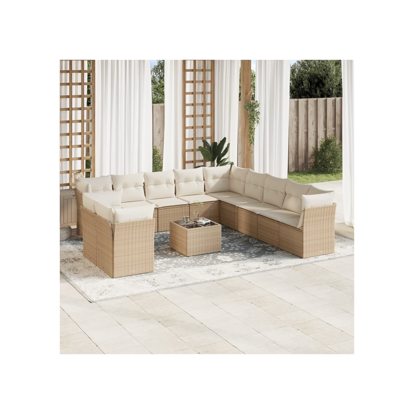 Salon de jardin avec coussins 12 pcs beige résine tressée