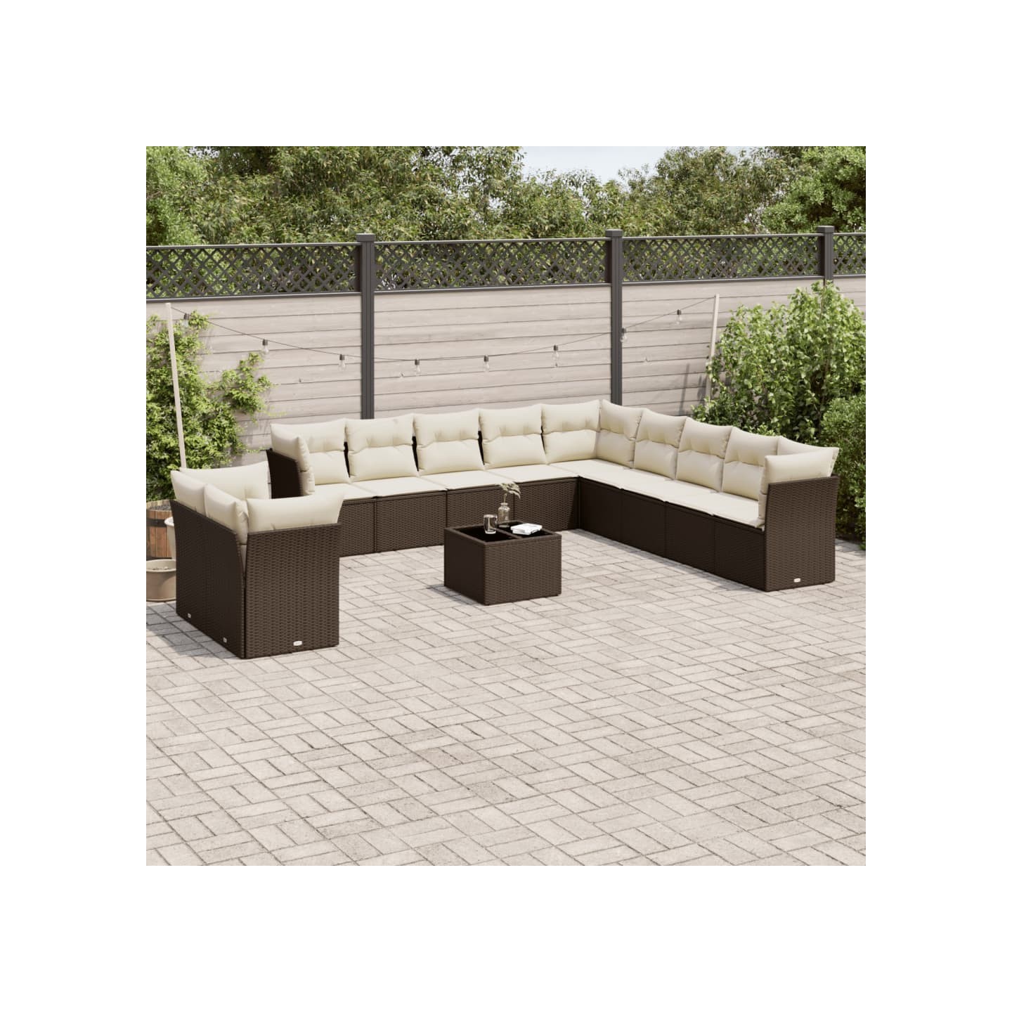 Salon de jardin avec coussins 12 pcs marron résine tressée