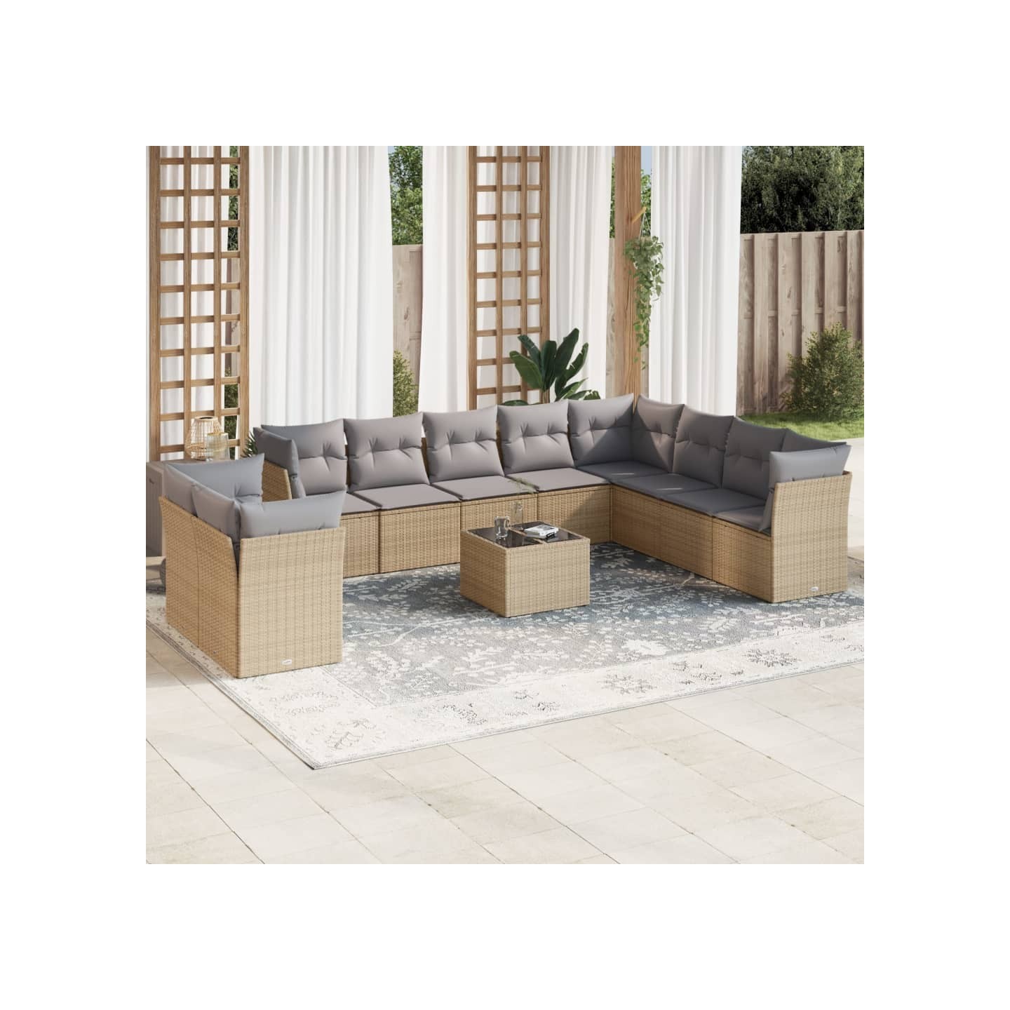 Salon de jardin 11 pcs avec coussins beige résine tressée