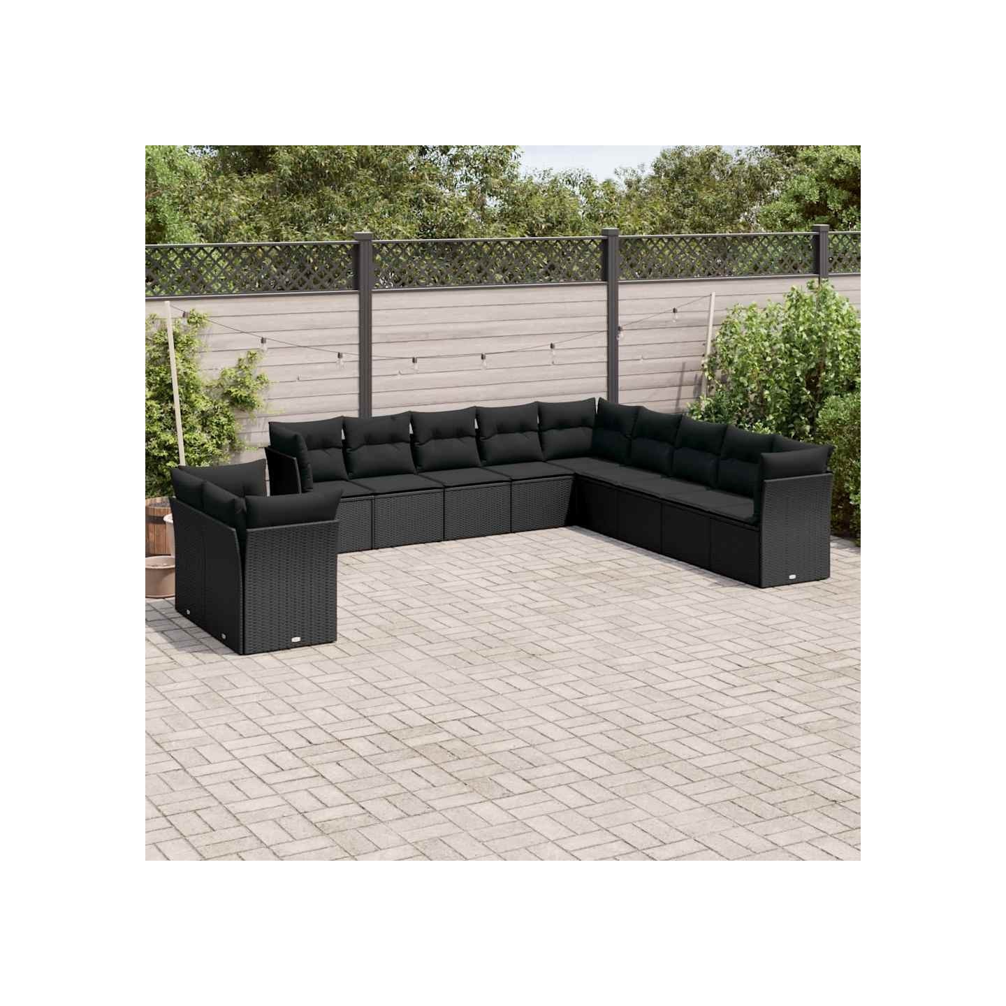 Salon de jardin 11 pcs avec coussins noir résine tressée