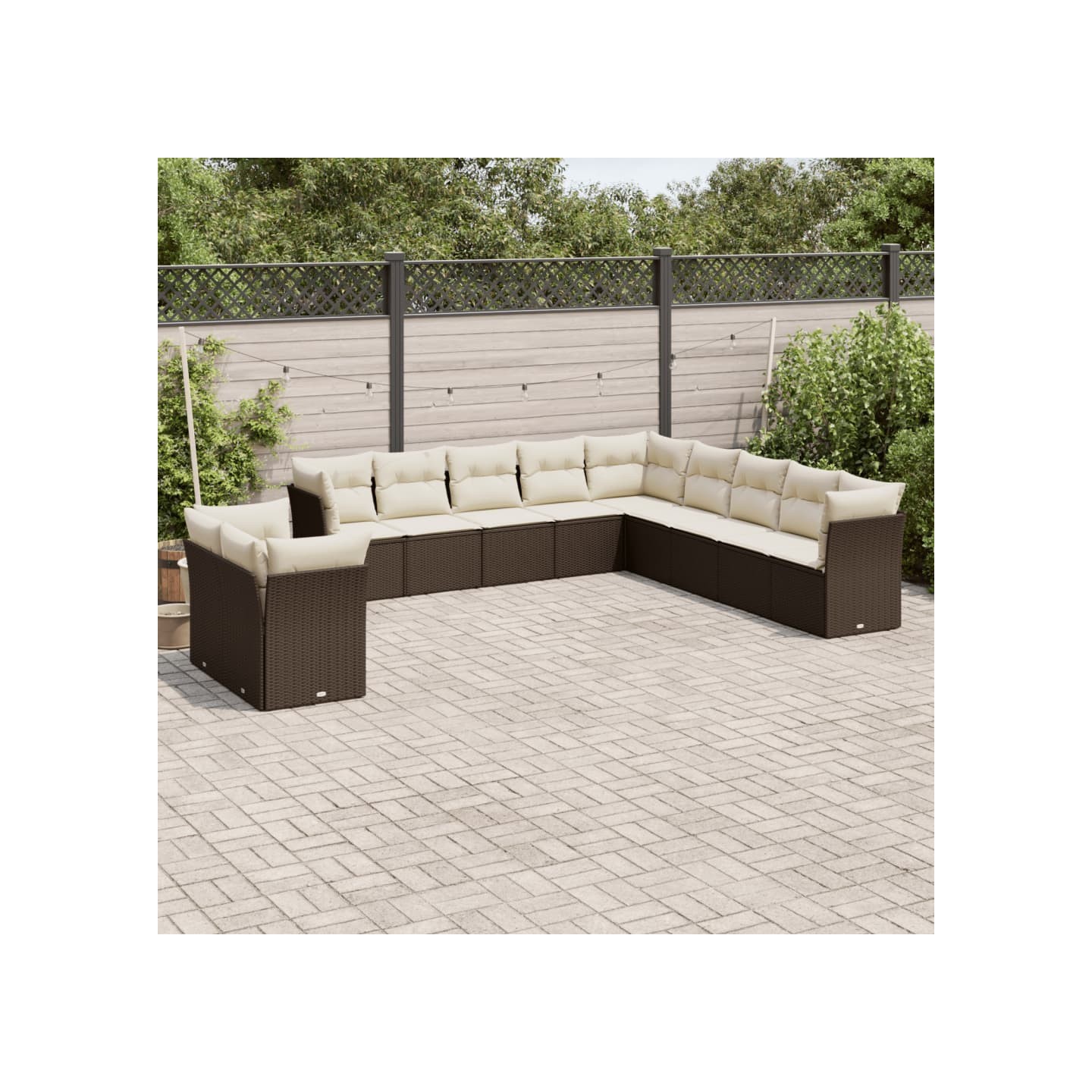 Salon de jardin et coussins 11 pcs marron résine tressée