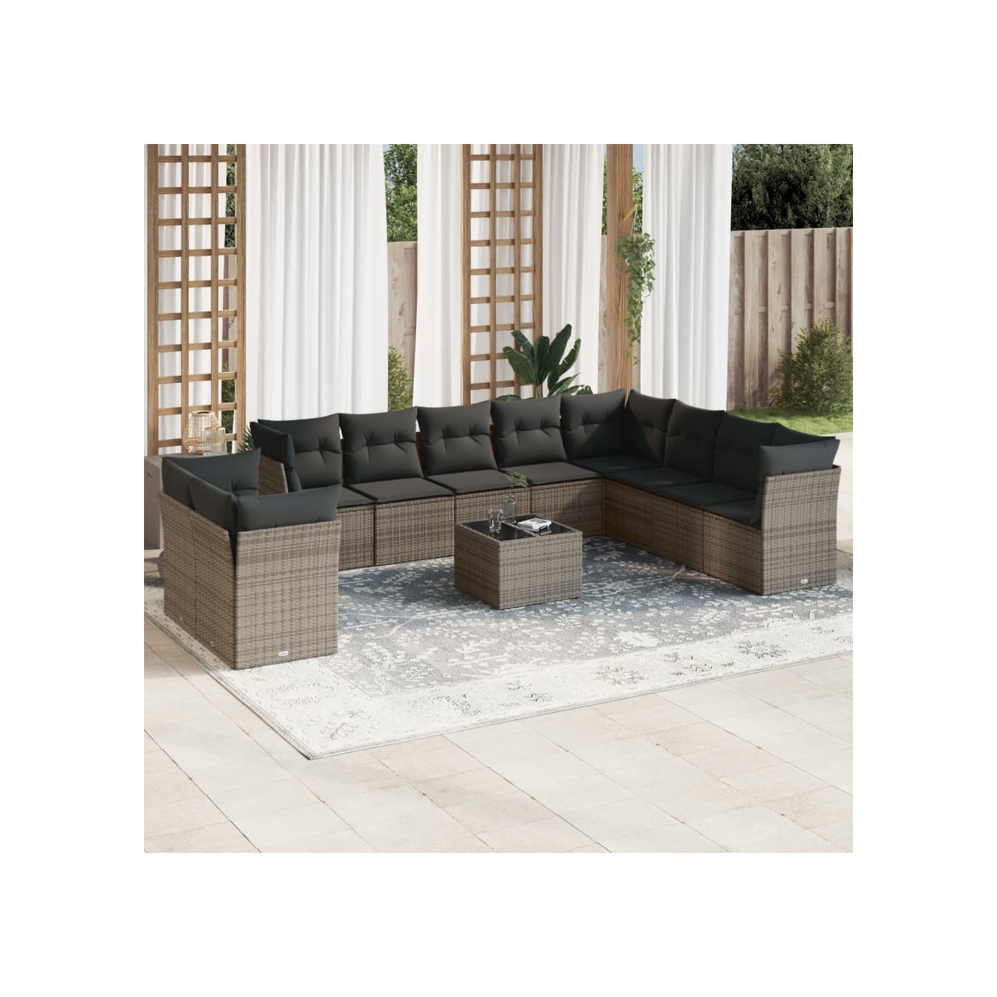 Salon de jardin 11 pcs avec coussins gris résine tressée