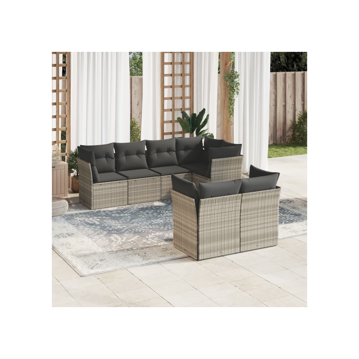 Salon de jardin avec coussins 7 pcs gris clair résine tressée
