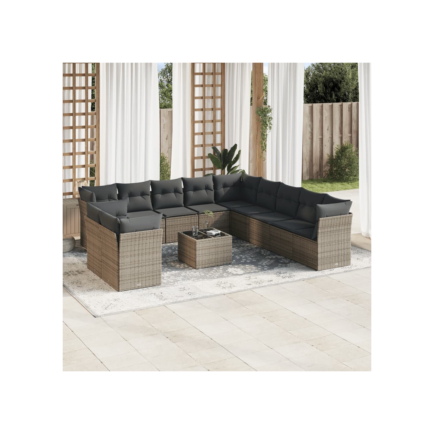 Salon de jardin avec coussins 12 pcs gris résine tressée