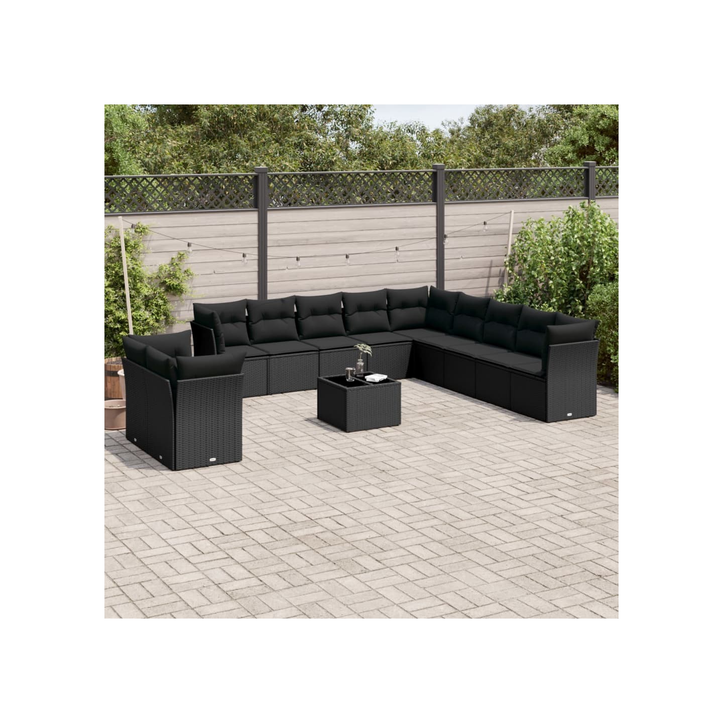 Salon de jardin 12 pcs avec coussins noir résine tressée