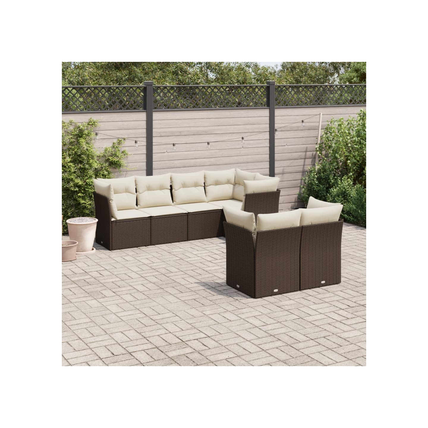 Salon de jardin avec coussins 7 pcs marron résine tressée