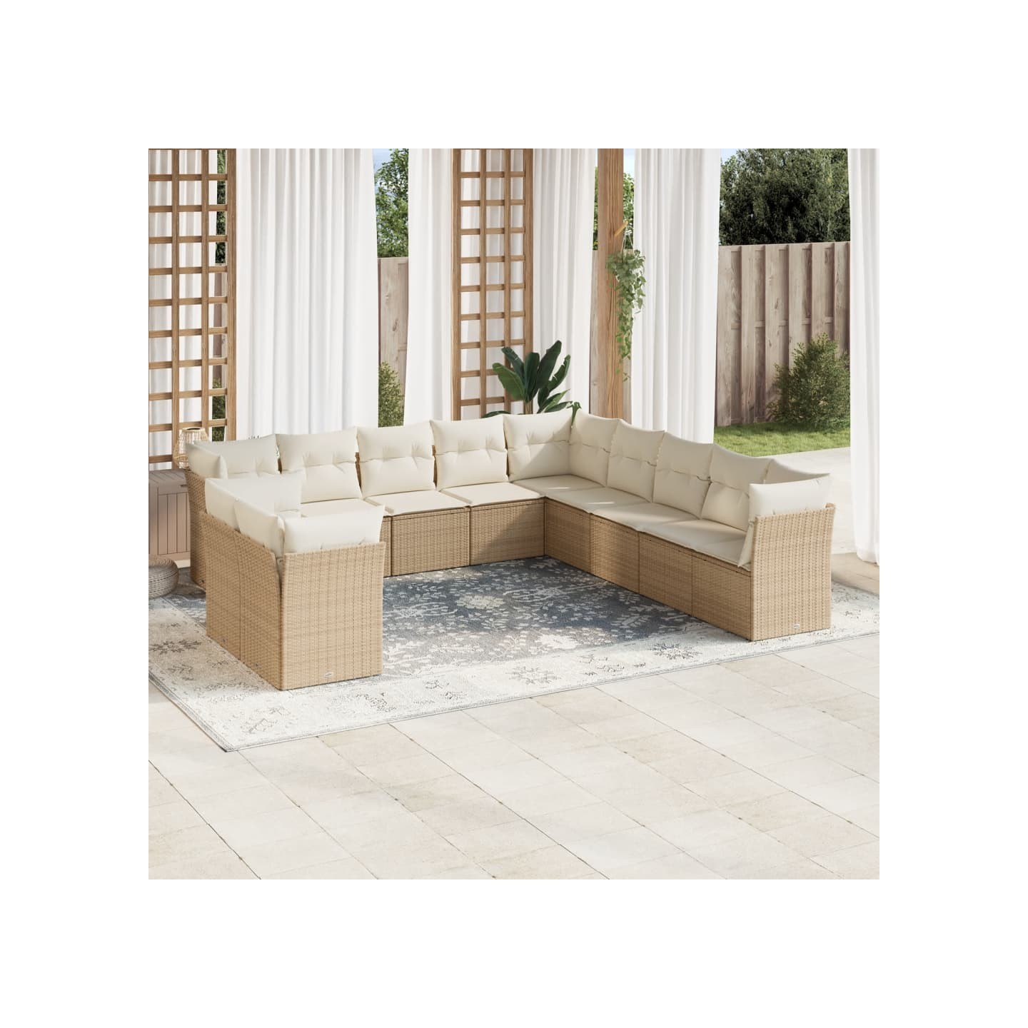 Salon de jardin 11 pcs avec coussins beige résine tressée