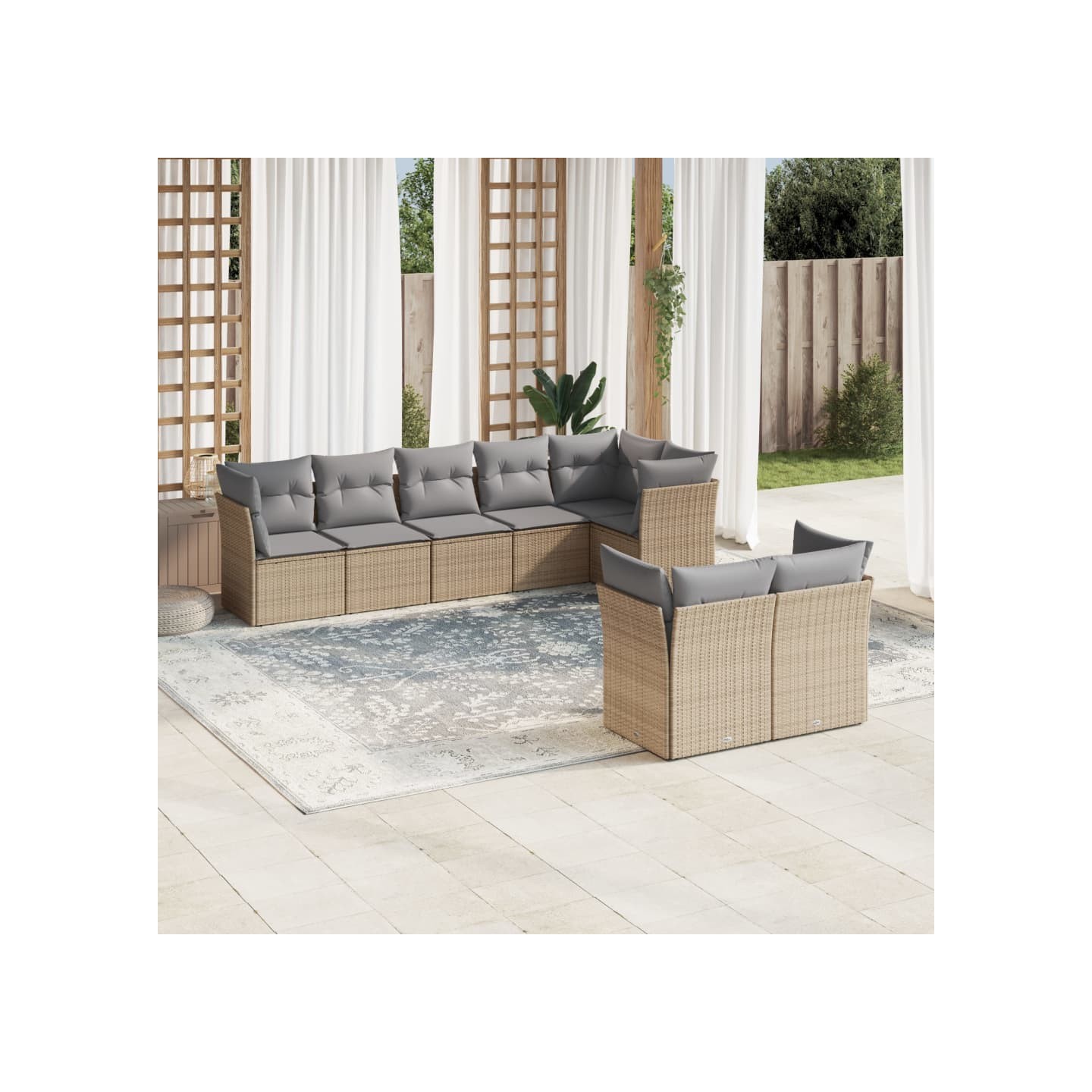 Salon de jardin avec coussins 8 pcs beige résine tressée
