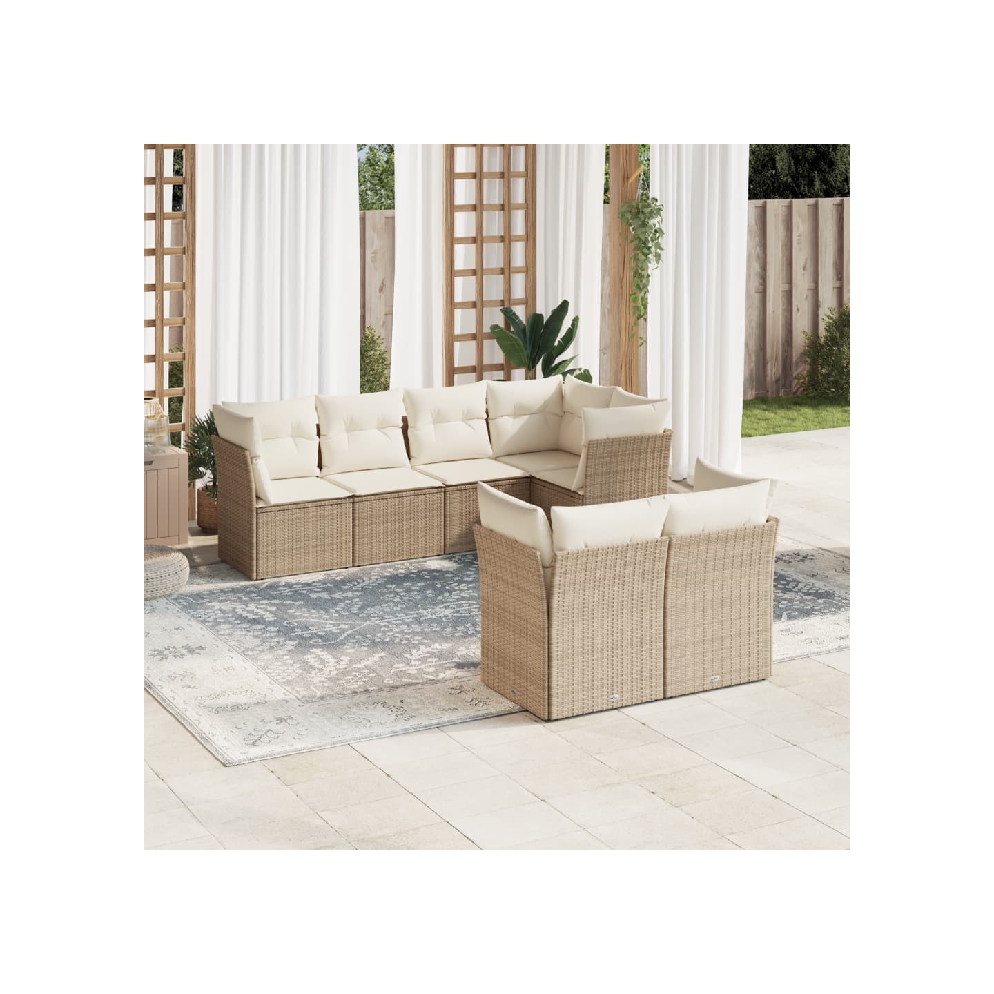 Salon de jardin avec coussins 7 pcs beige résine tressée