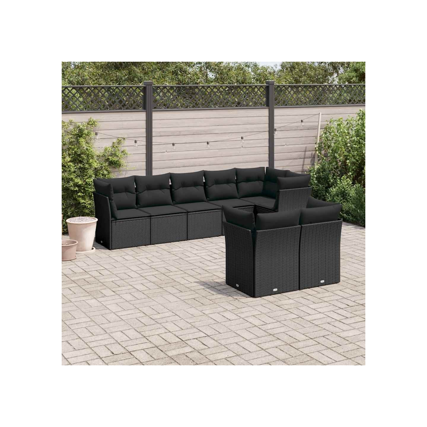 Salon de jardin 8 pcs avec coussins noir résine tressée