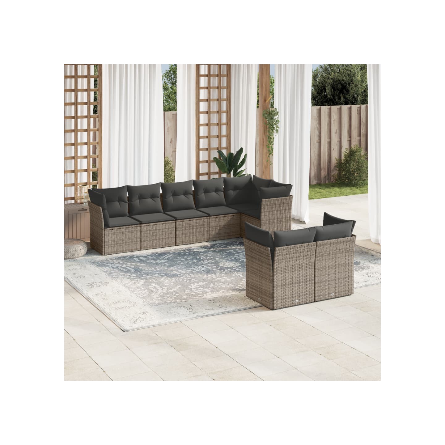 Salon de jardin 8 pcs avec coussins gris résine tressée