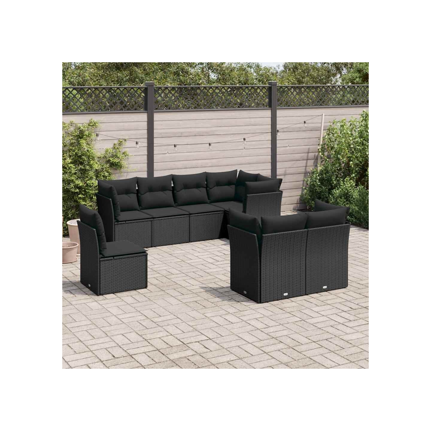 Salon de jardin 8 pcs avec coussins noir résine tressée