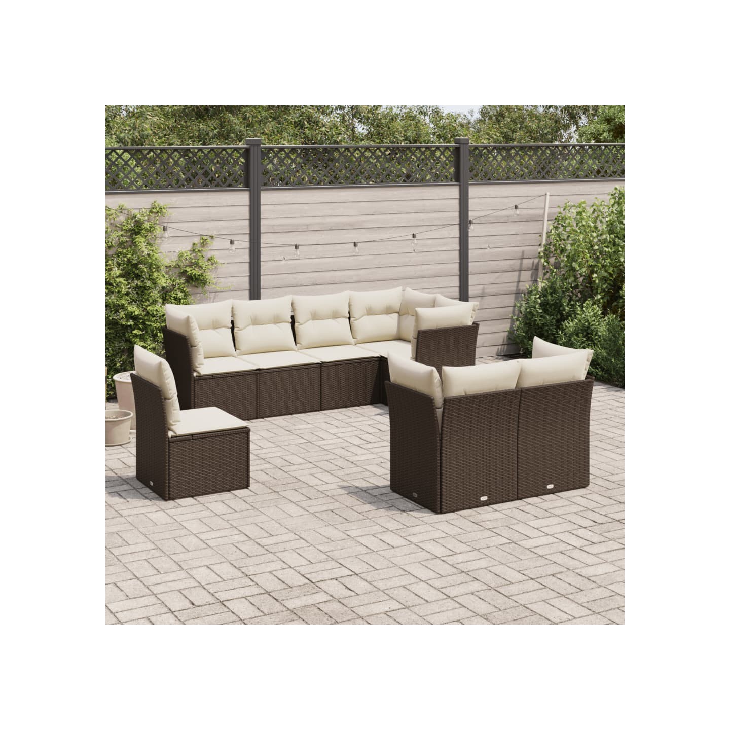 Salon de jardin 8 pcs avec coussins marron résine tressée