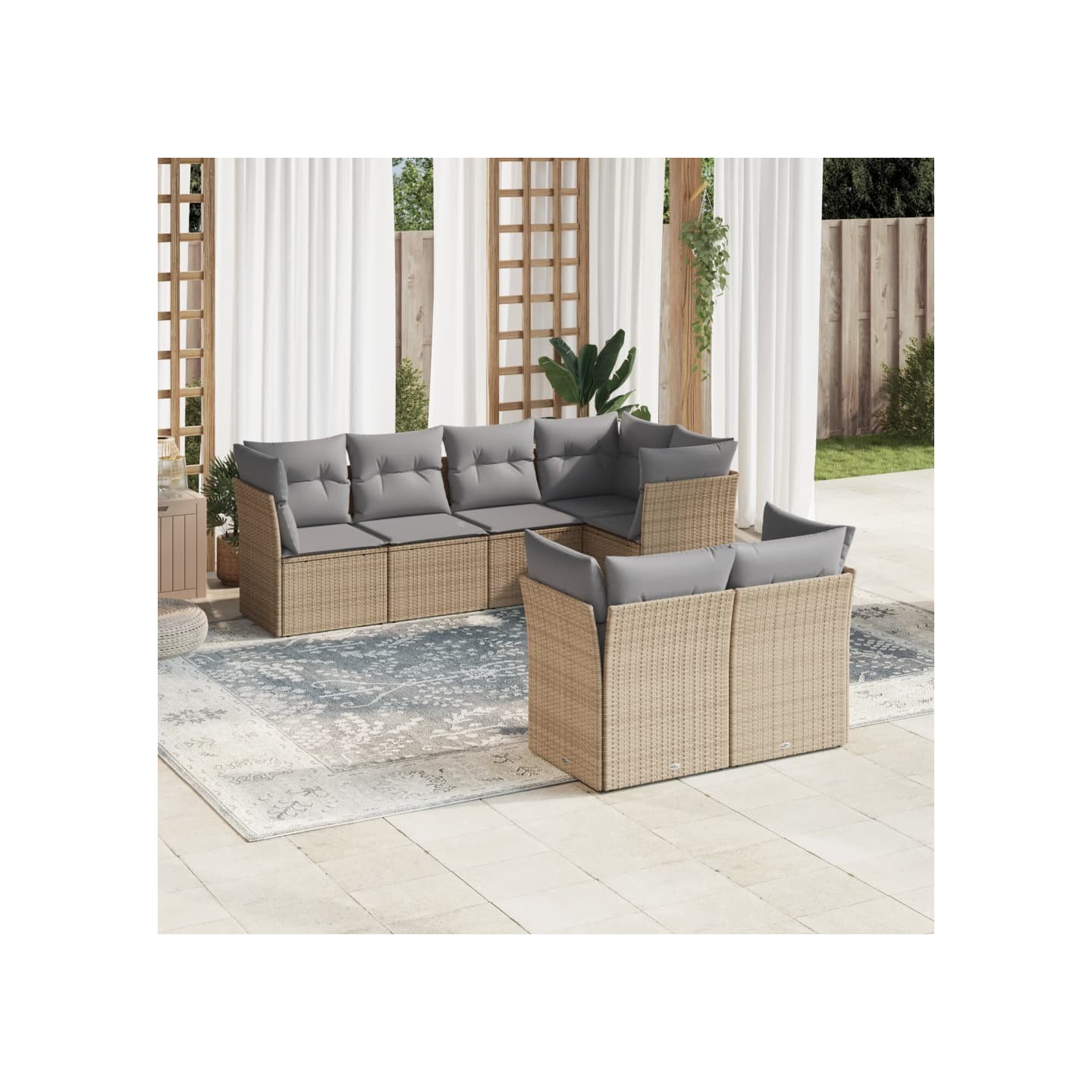 Salon de jardin avec coussins 7 pcs beige résine tressée