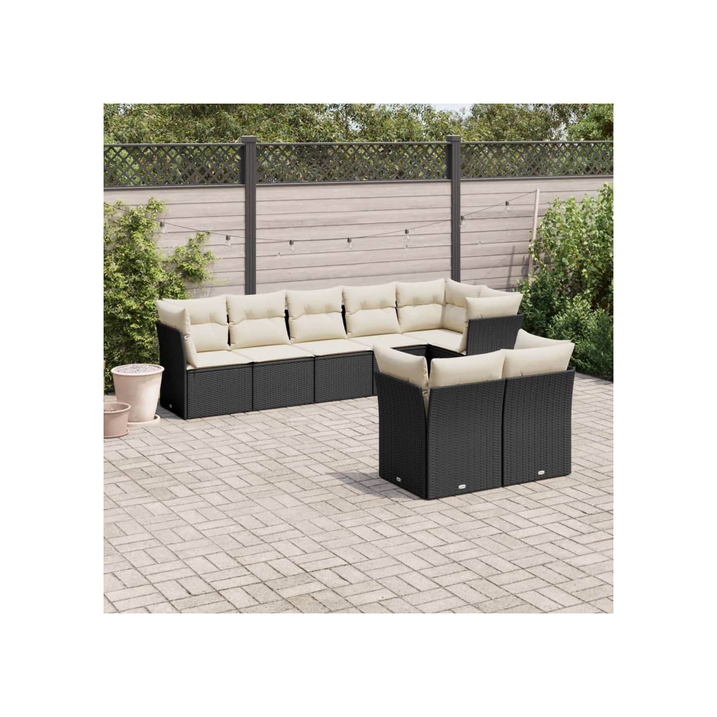 Salon de jardin 8 pcs avec coussins noir résine tressée