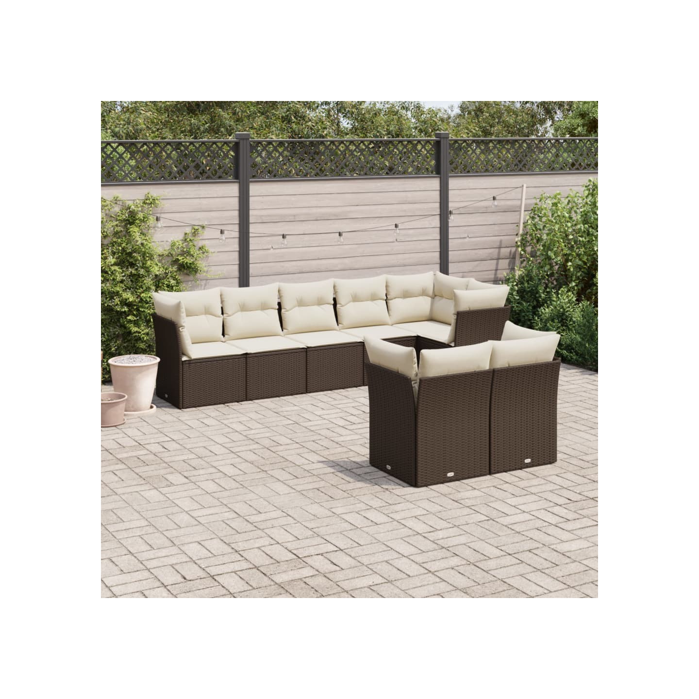 Salon de jardin 8 pcs avec coussins marron résine tressée