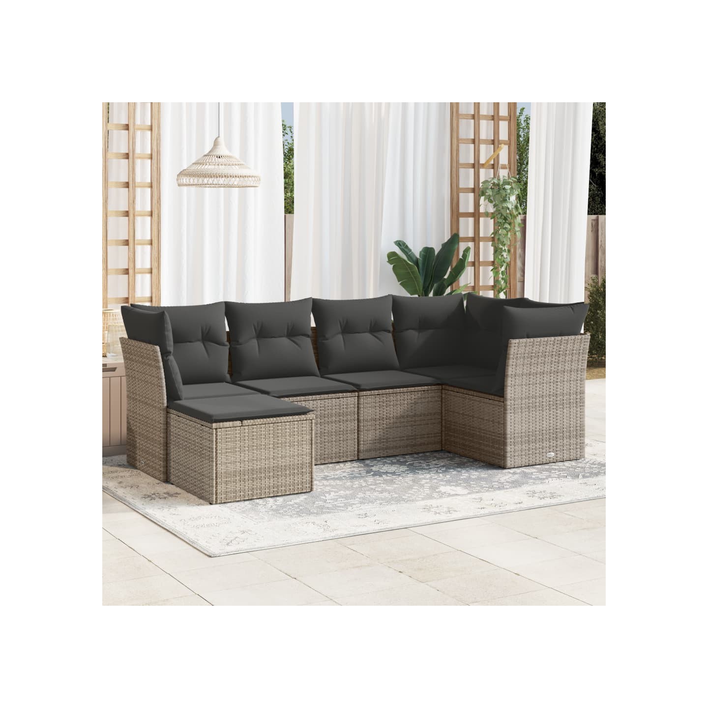 Salon de jardin 6 pcs avec coussins gris résine tressée