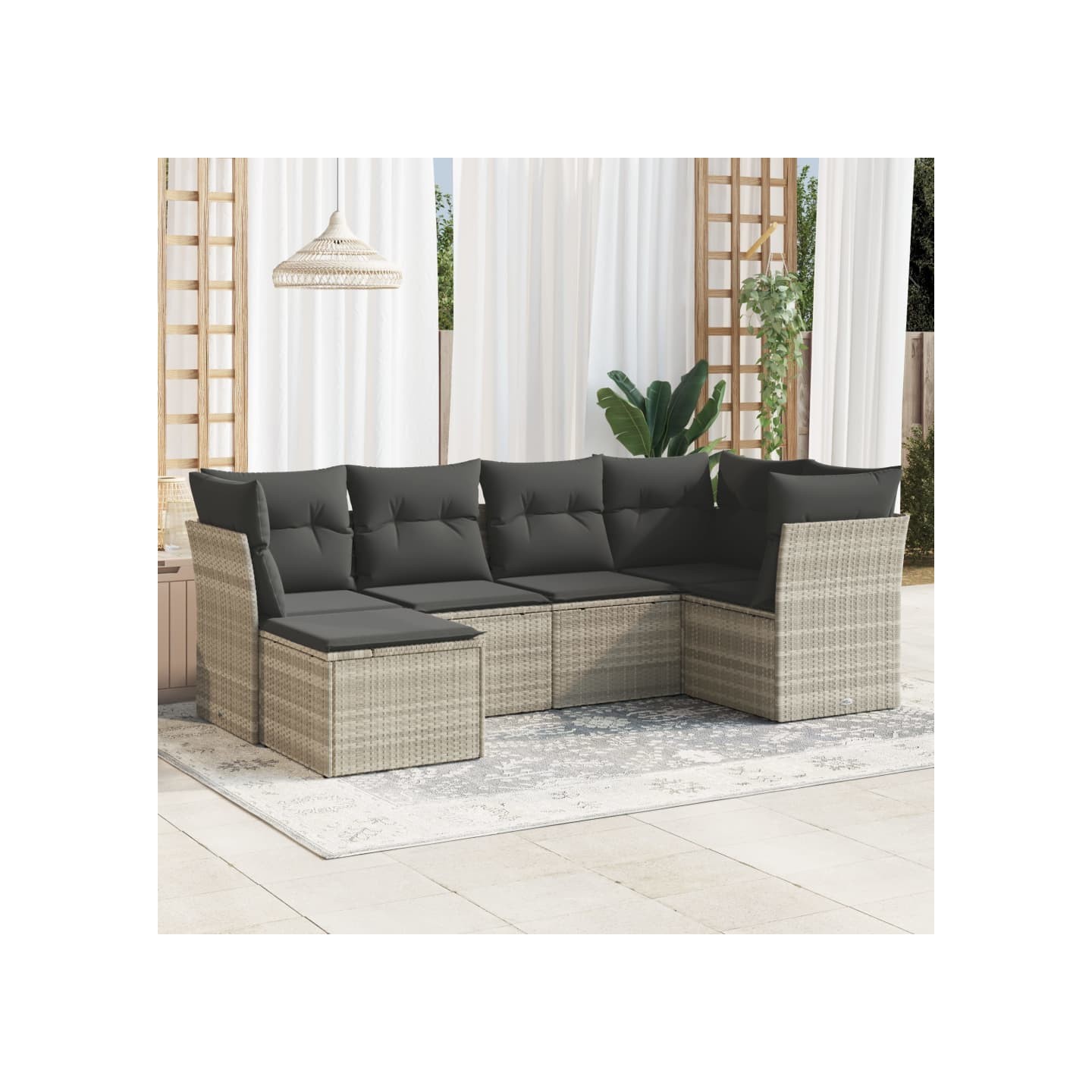 Salon de jardin 6 pcs avec coussins gris clair résine tressée