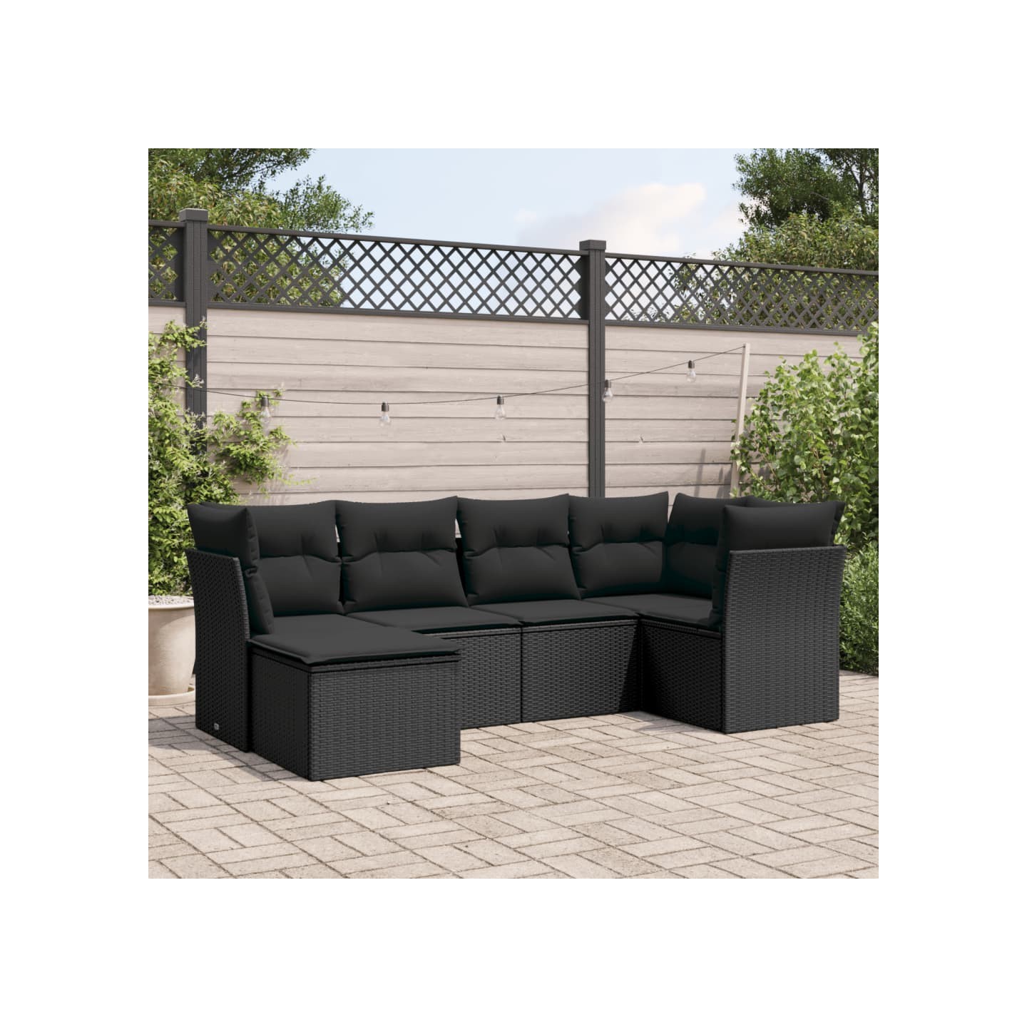 Salon de jardin 6 pcs avec coussins noir résine tressée