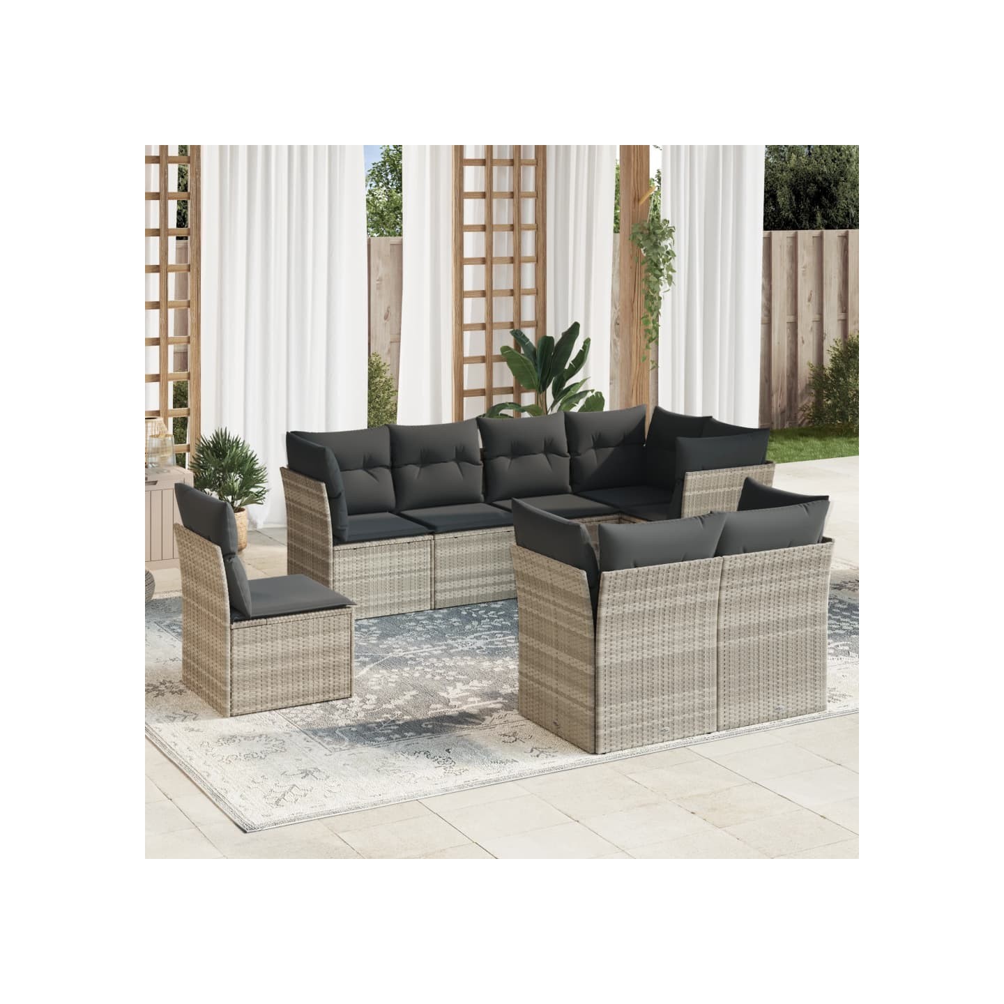 Salon de jardin 8 pcs avec coussins gris clair résine tressée