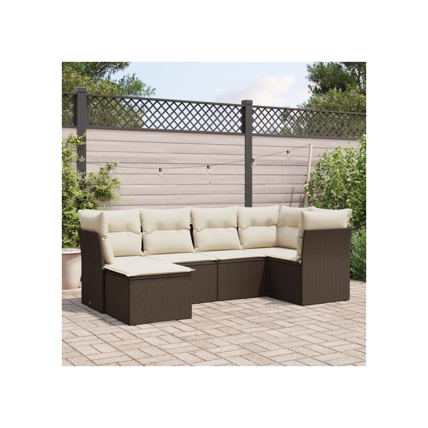 Salon de jardin avec coussins 6 pcs marron résine tressée