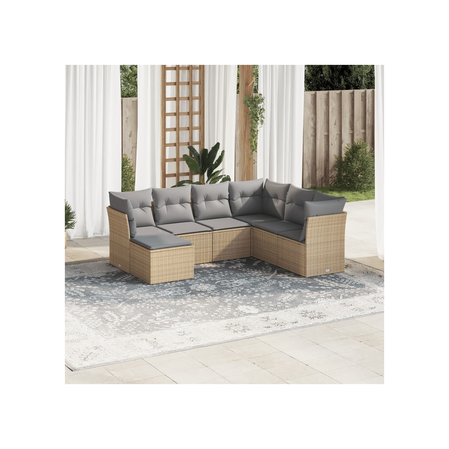 Salon de jardin avec coussins 7 pcs beige résine tressée
