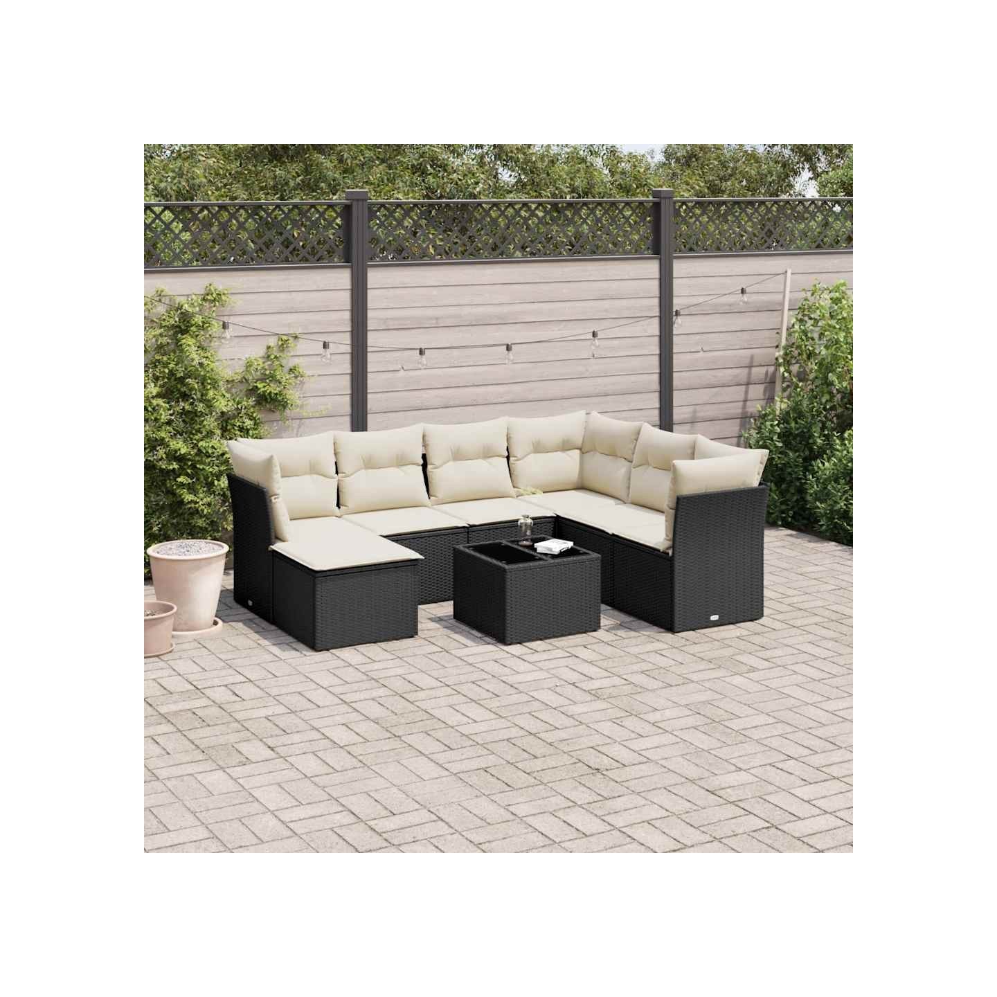 Salon de jardin 8 pcs avec coussins noir résine tressée