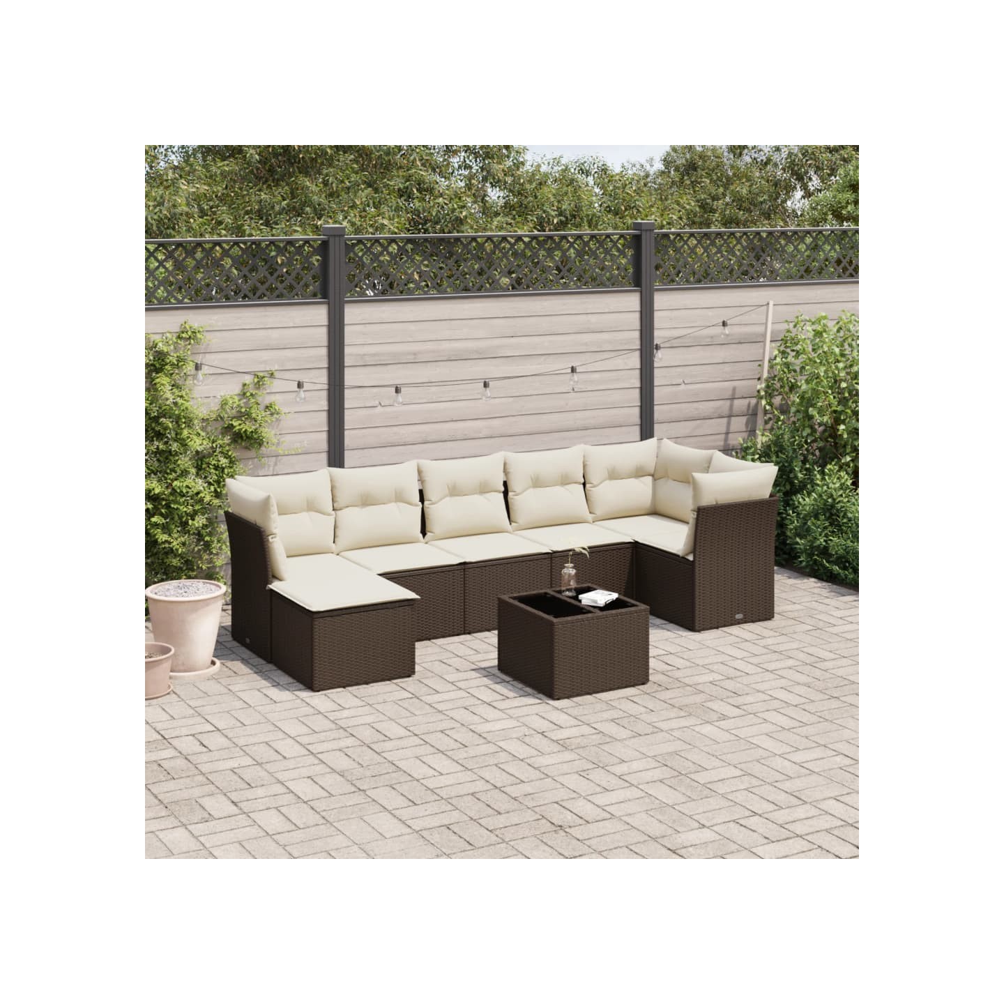 Salon de jardin 8 pcs avec coussins marron résine tressée