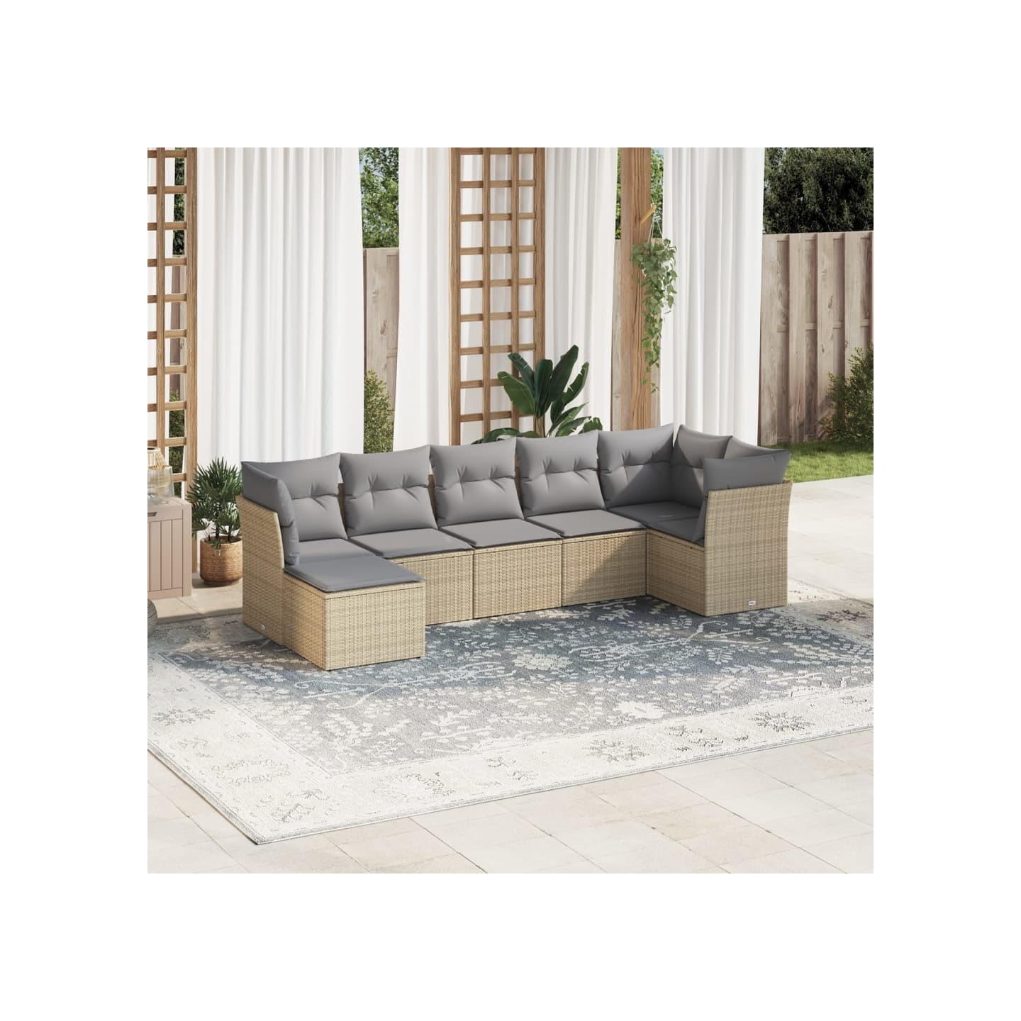 Salon de jardin avec coussins 7 pcs beige résine tressée