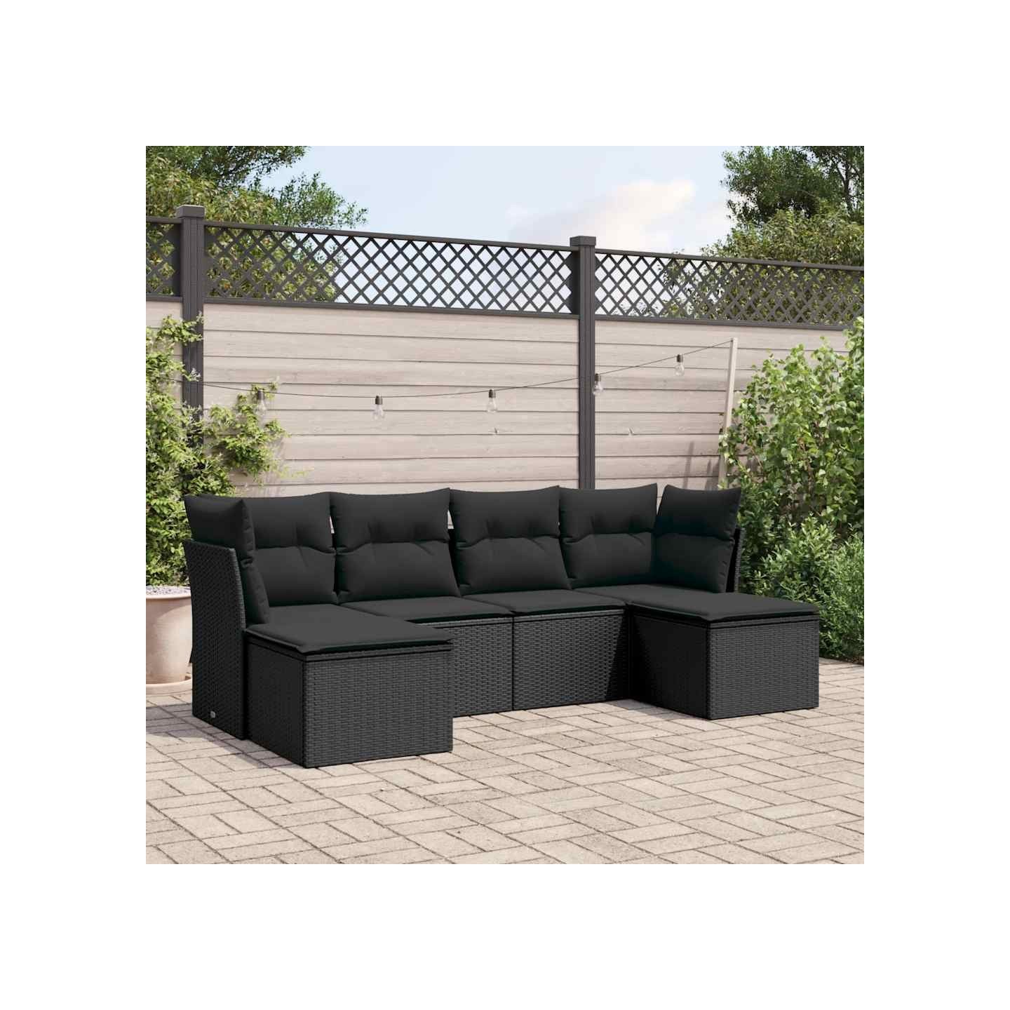 Salon de jardin 6 pcs avec coussins noir résine tressée