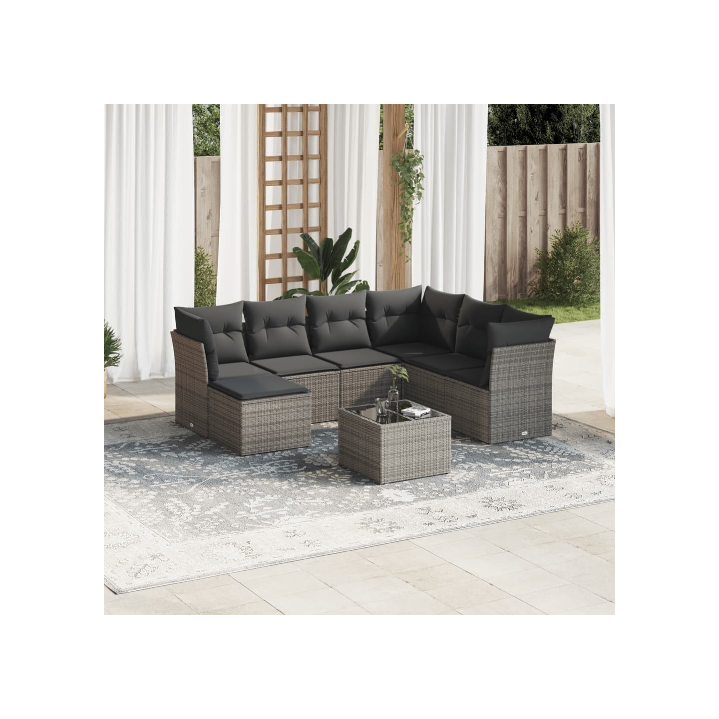 Salon de jardin 8 pcs avec coussins gris résine tressée