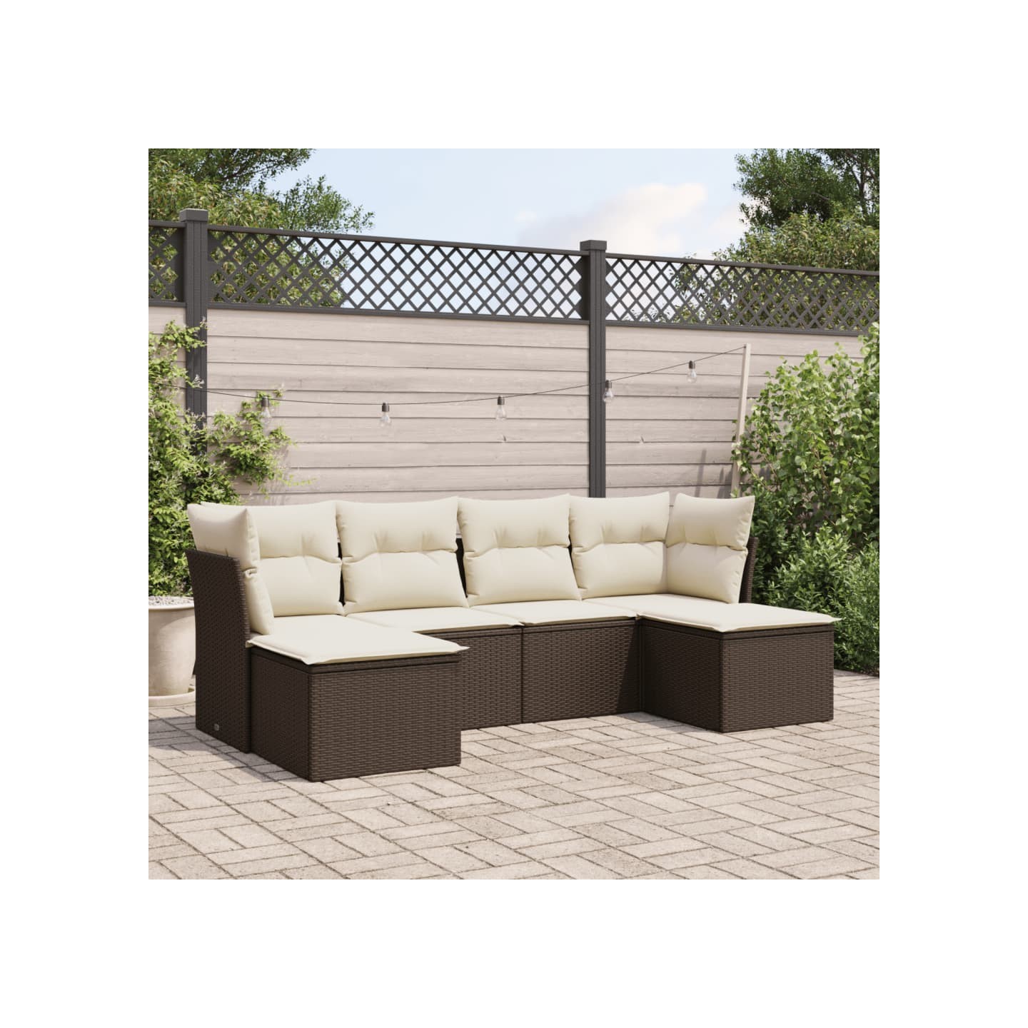 Salon de jardin avec coussins 6 pcs marron résine tressée