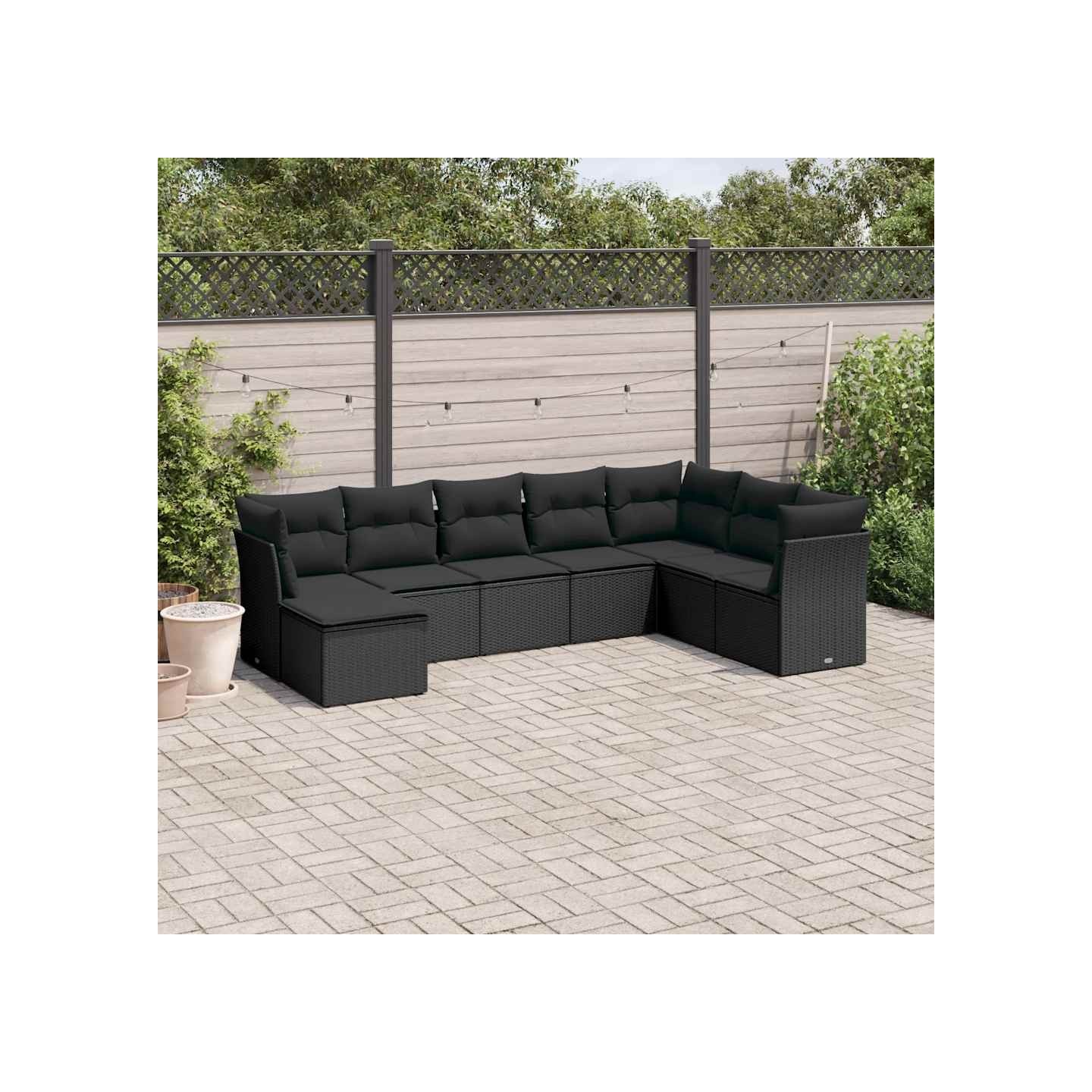 Salon de jardin 8 pcs avec coussins noir résine tressée