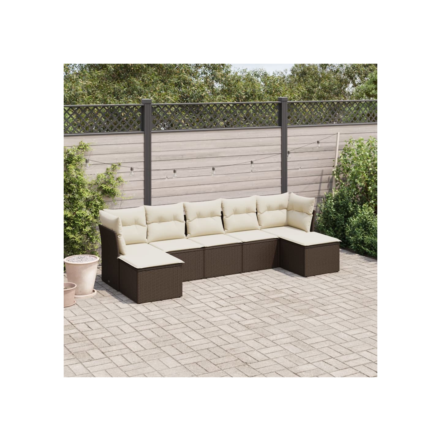 Salon de jardin avec coussins 7 pcs marron résine tressée