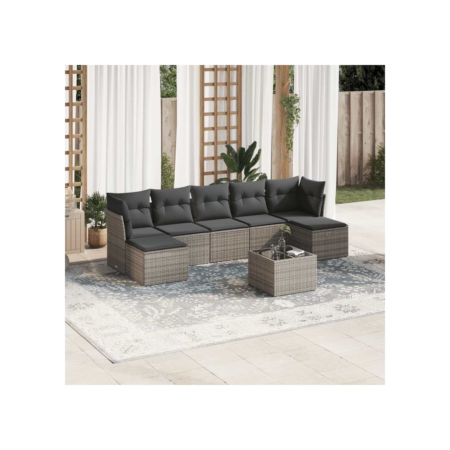 Salon de jardin 8 pcs avec coussins gris résine tressée