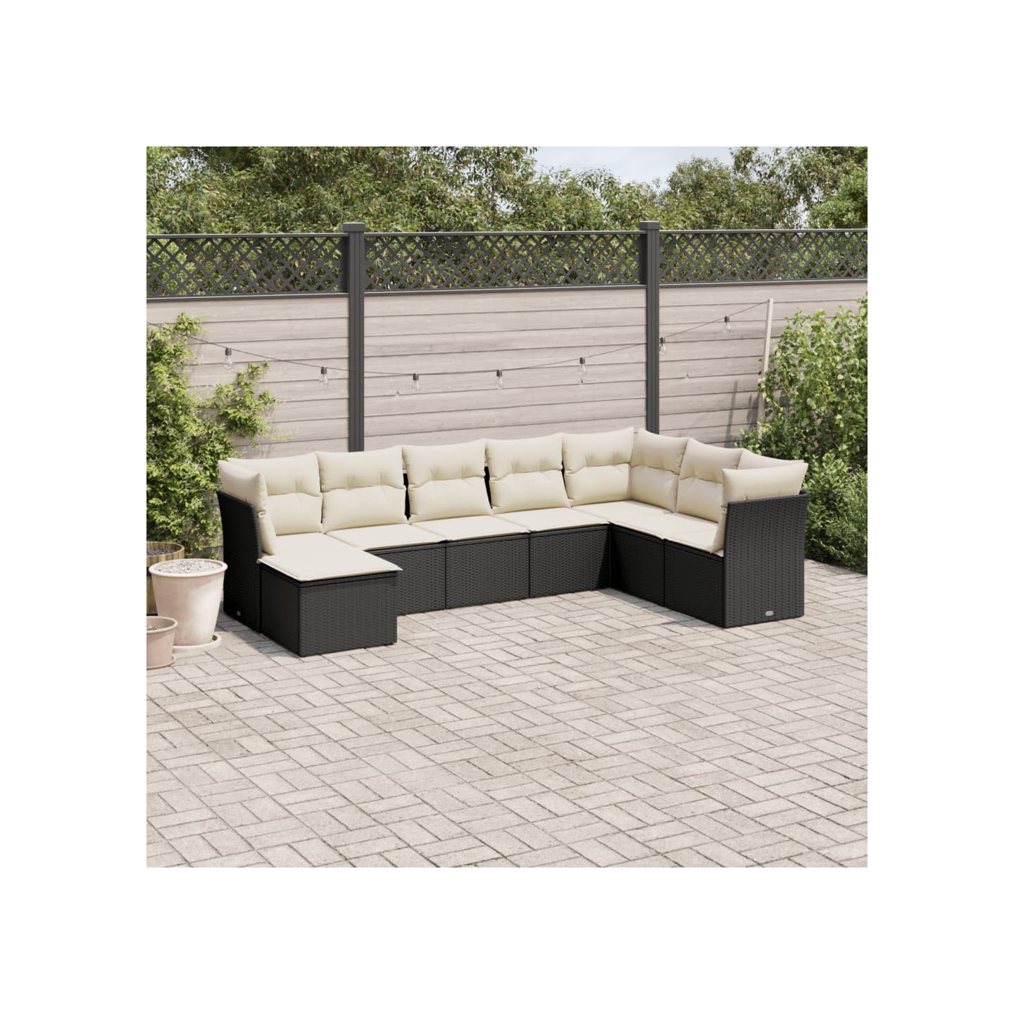 Salon de jardin 8 pcs avec coussins noir résine tressée