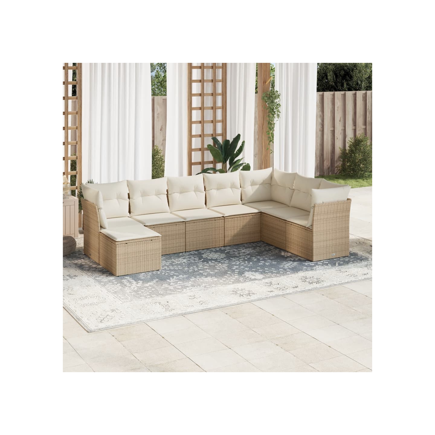 Salon de jardin avec coussins 8 pcs beige résine tressée