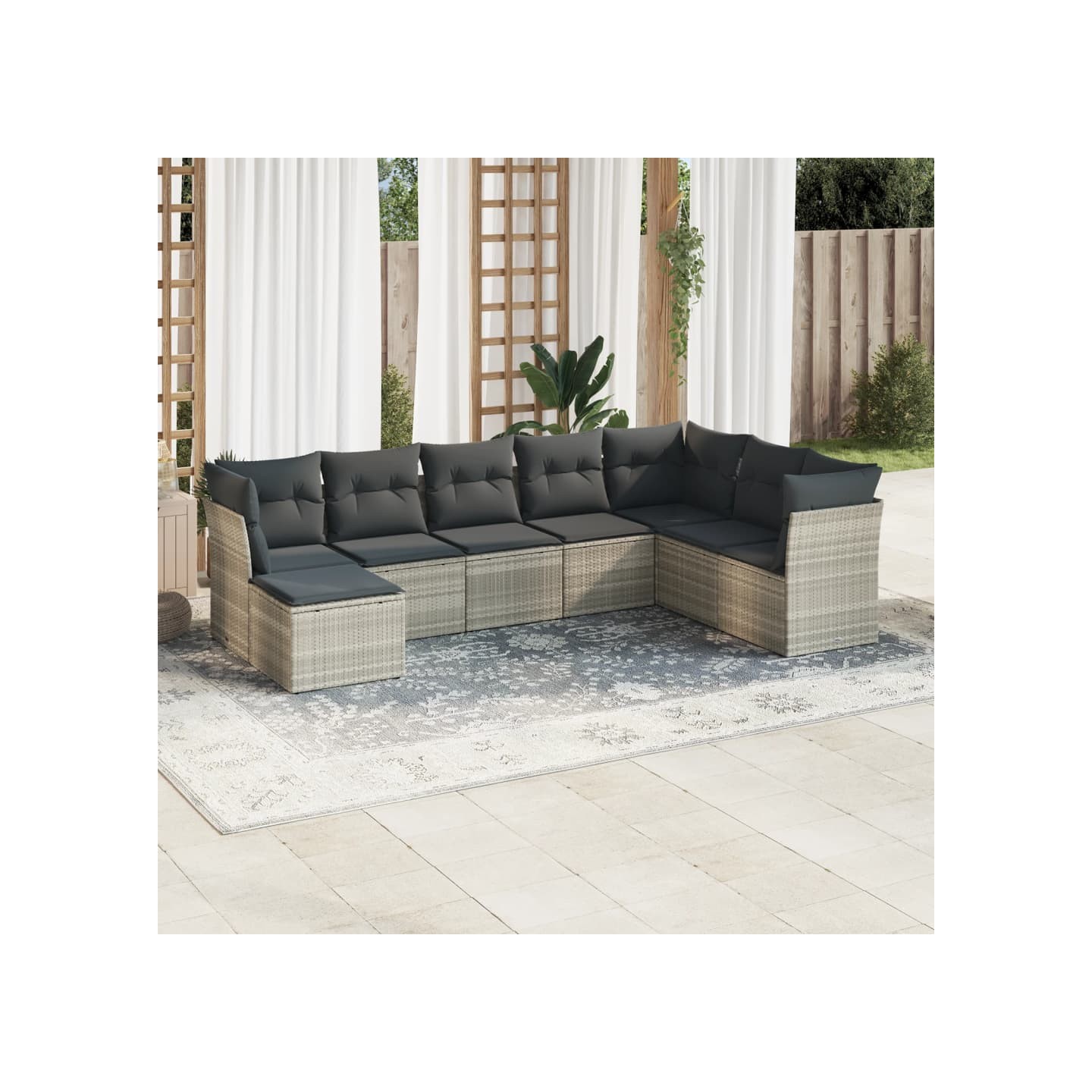 Salon de jardin 8 pcs avec coussins gris clair résine tressée