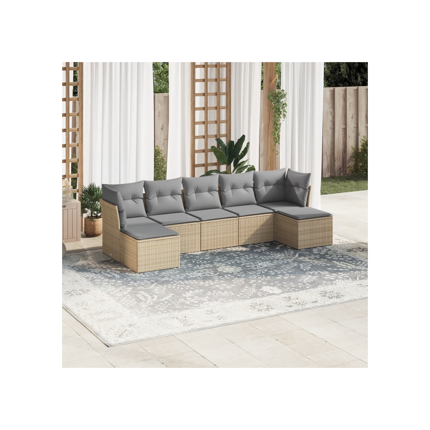 Salon de jardin avec coussins 7 pcs beige résine tressée