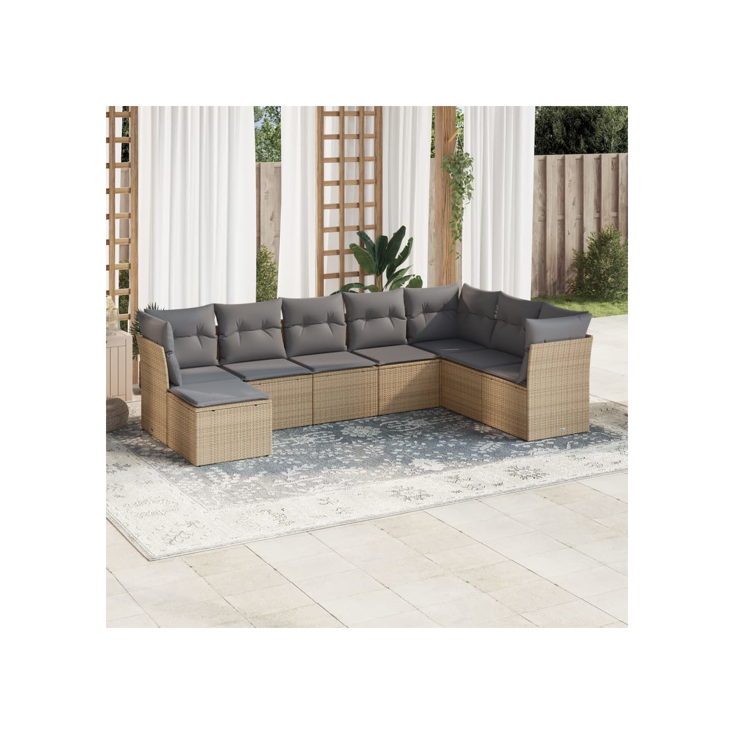 Salon de jardin avec coussins 8 pcs beige résine tressée