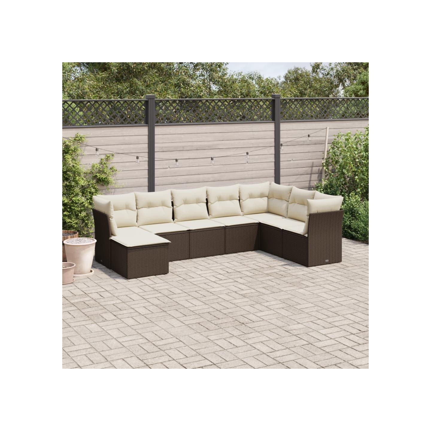 Salon de jardin 8 pcs avec coussins marron résine tressée