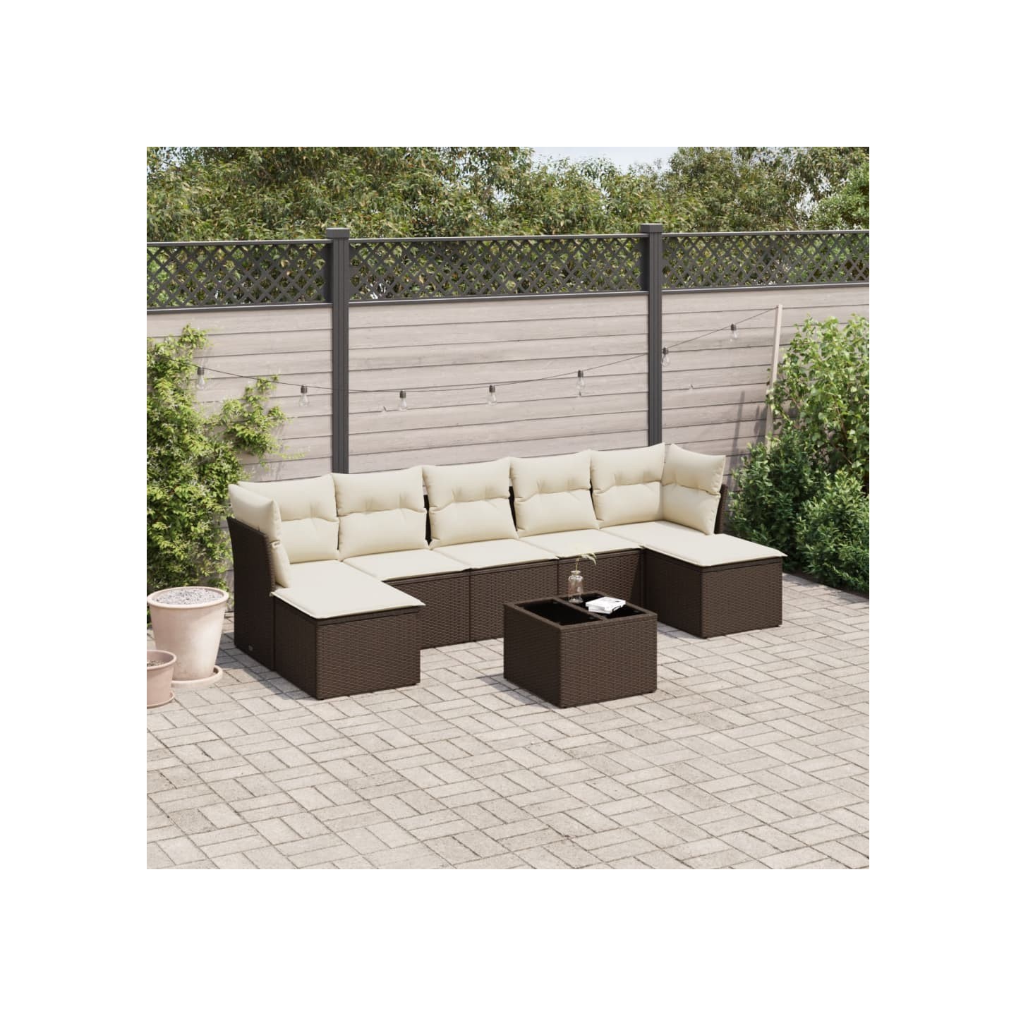 Salon de jardin 8 pcs avec coussins marron résine tressée