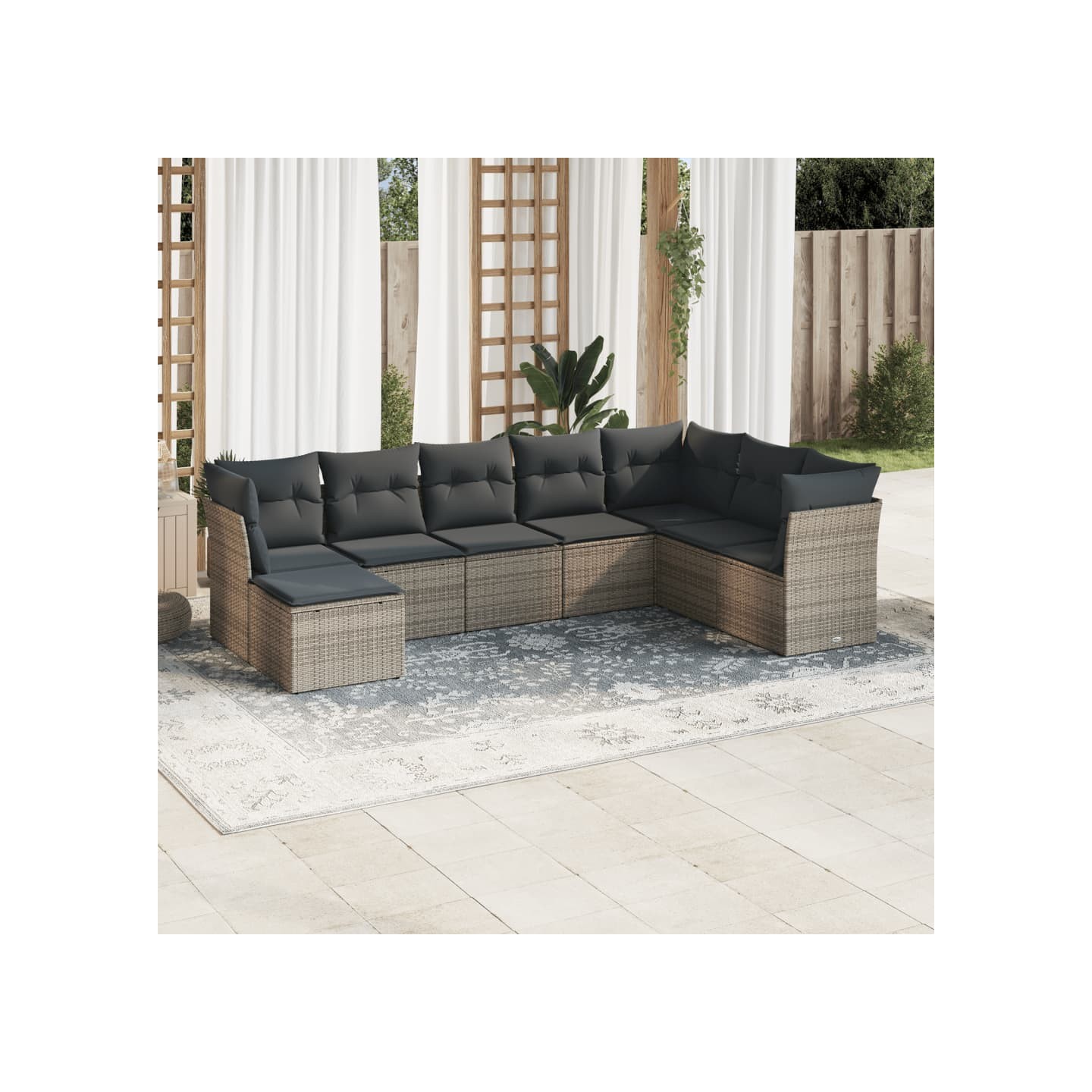 Salon de jardin 8 pcs avec coussins gris résine tressée