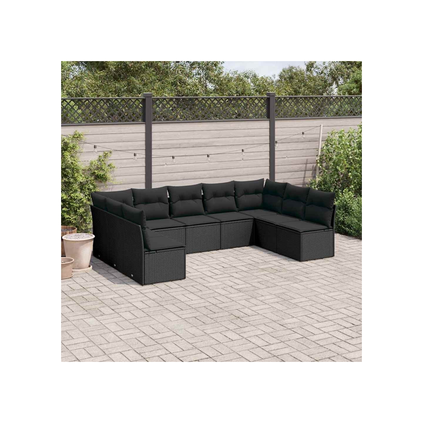 Salon de jardin 9 pcs avec coussins noir résine tressée