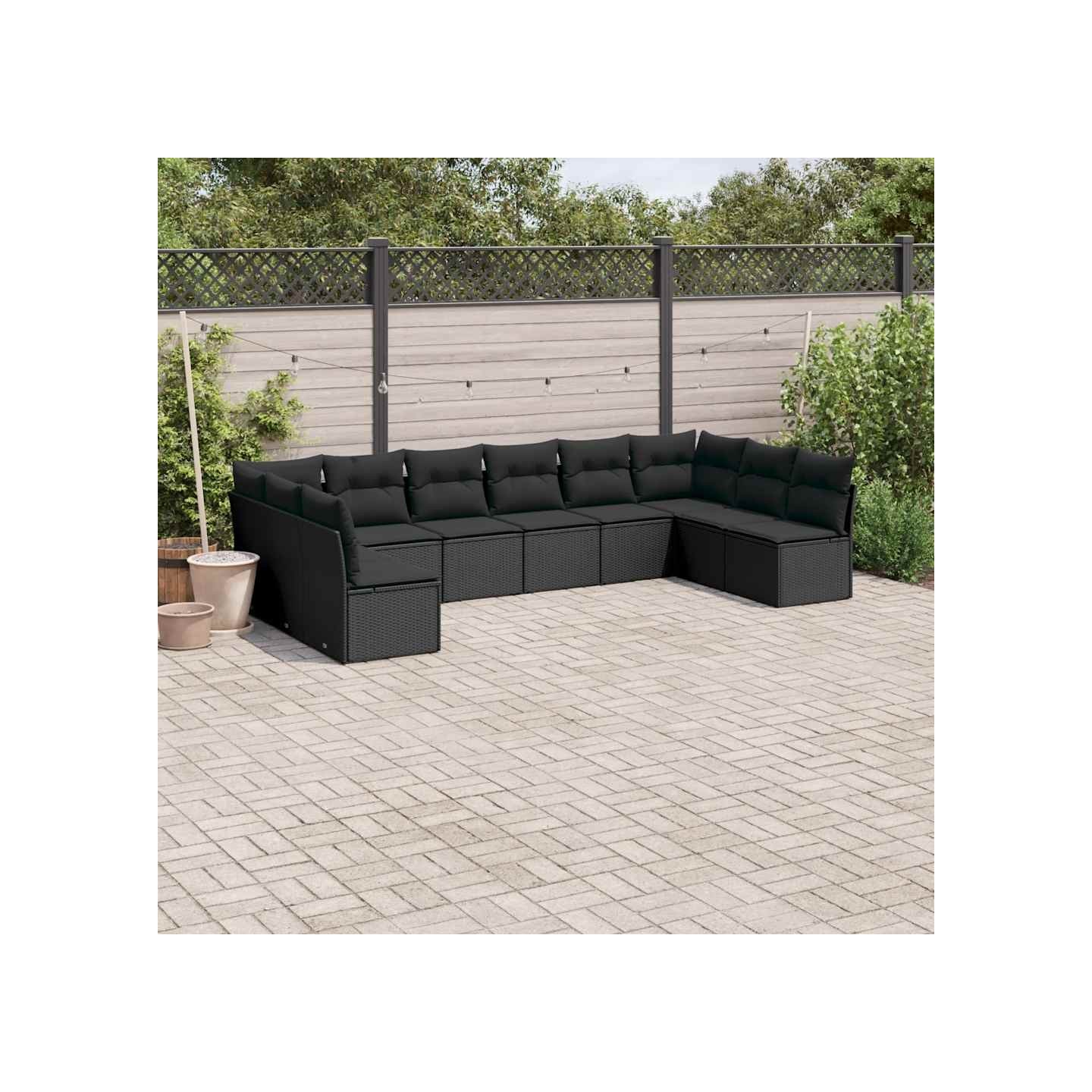 Salon de jardin 10 pcs avec coussins noir résine tressée