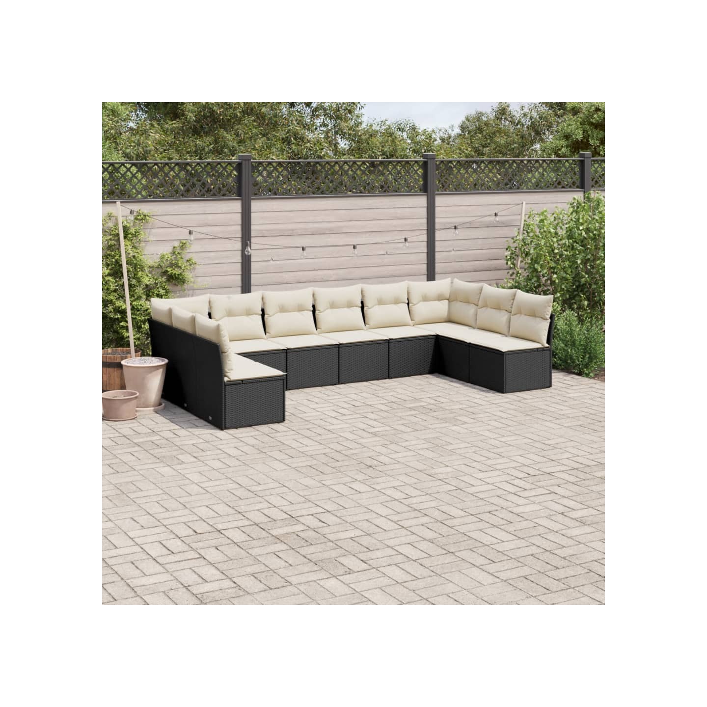 Salon de jardin 10 pcs avec coussins noir résine tressée