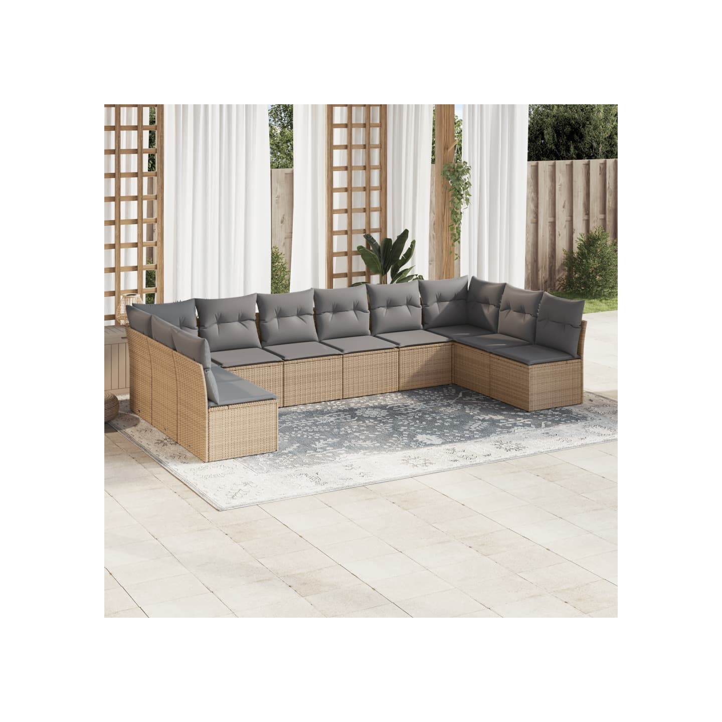 Salon de jardin avec coussins 10 pcs beige résine tressée