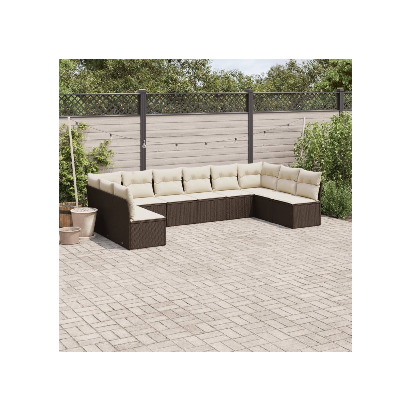 Salon de jardin 10 pcs avec coussins marron résine tressée
