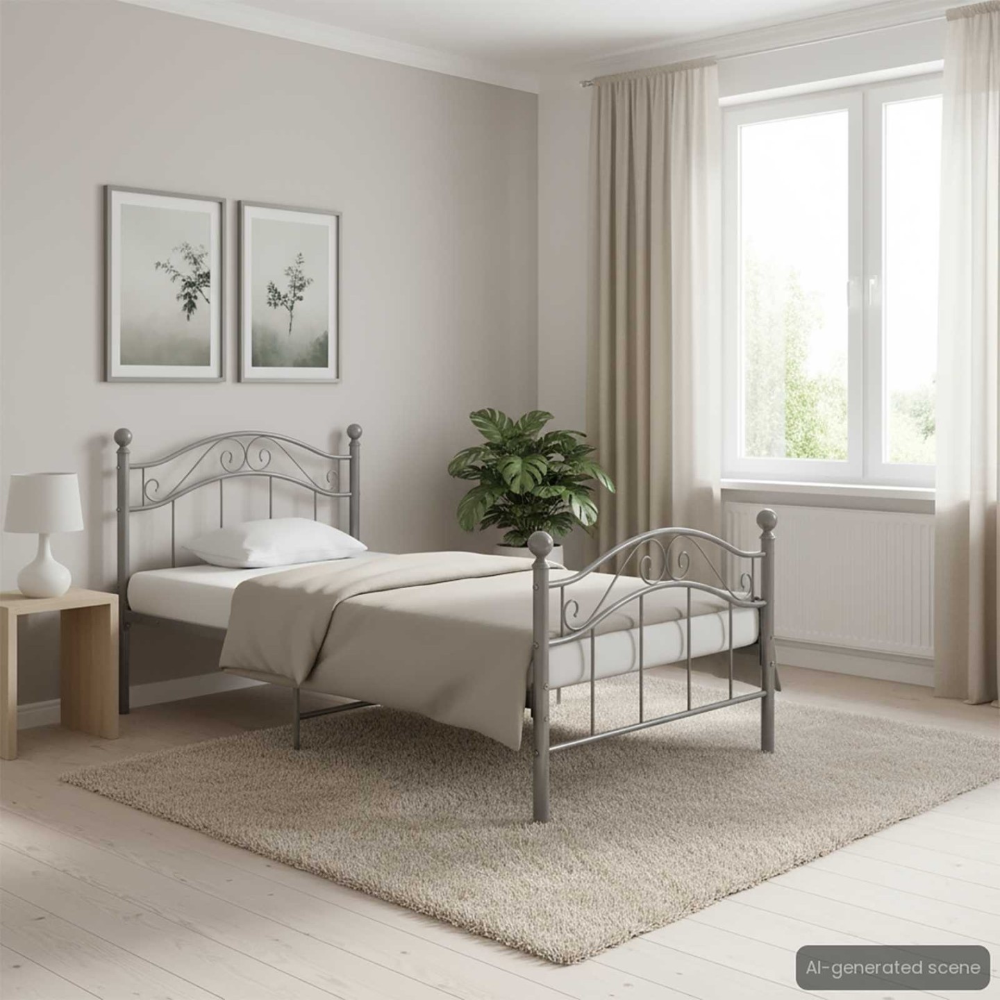 Cadre de lit sans matelas gris métal 100x200 cm